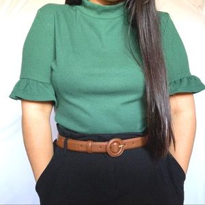 Shein Mockneck Ruffle Sleeve Top